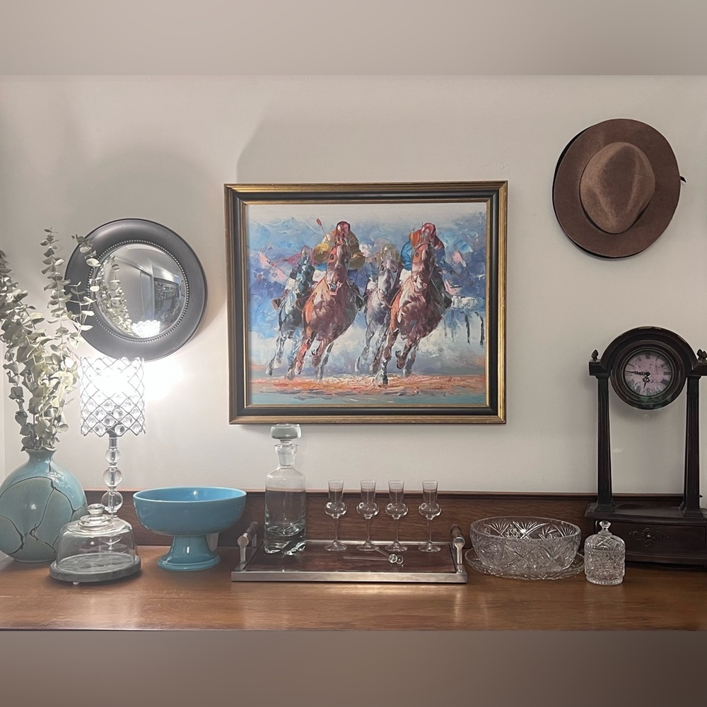 ANTHONY VECCHIO HORSE RACING OIL ON CANVAS